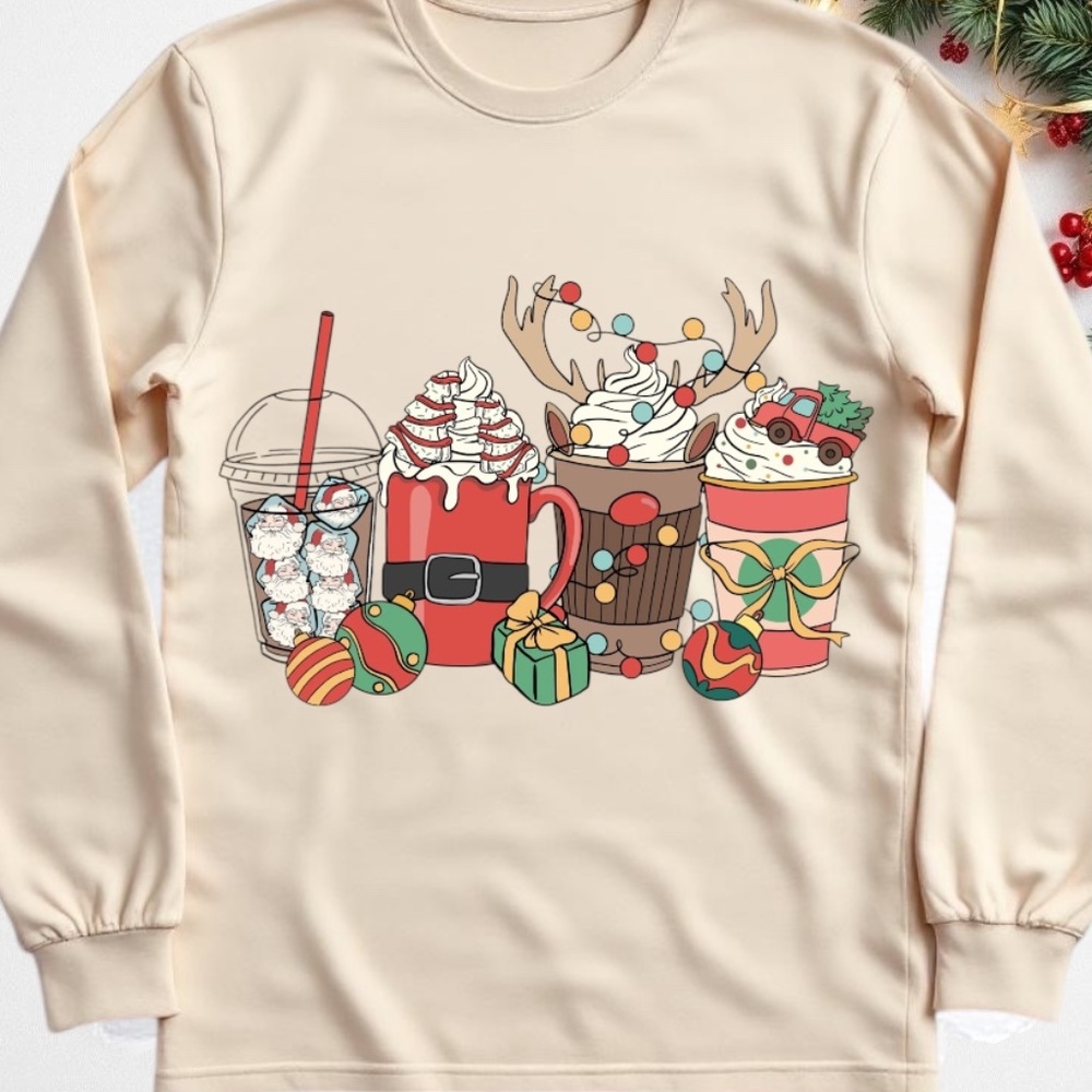 Christmas Coffee drinksT-shirt Raindeer iced Festive S M L XL XXL